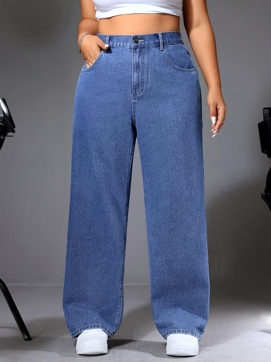 Jean Femme Grande Taille Taille Haute, Coupe Décontractée - Pantalon en Denim Droit Élégant, Confort Toute Saison, Lavable en Machine