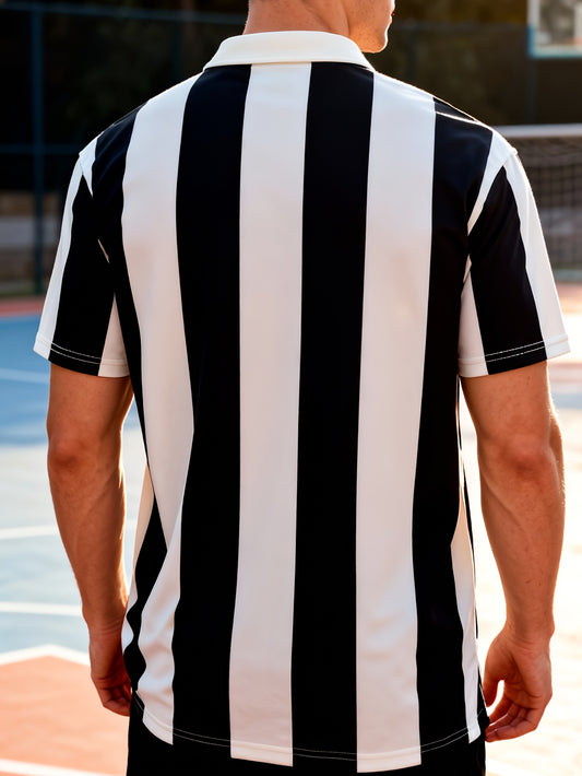 Retro Black and White Striped Men's Short Sleeve Shirt, Casual Loose Fit T-Shirt for Men