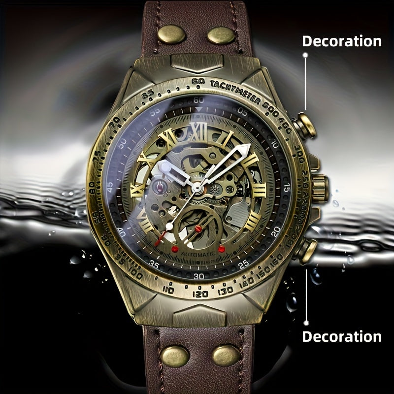 Men's New Mechanical Watch Business Sports Creative Sci-Fi Retro Style Fashion Casual Christmas Gift Choice Elegant Stable Automatic Skeleton Movement Wristwatch