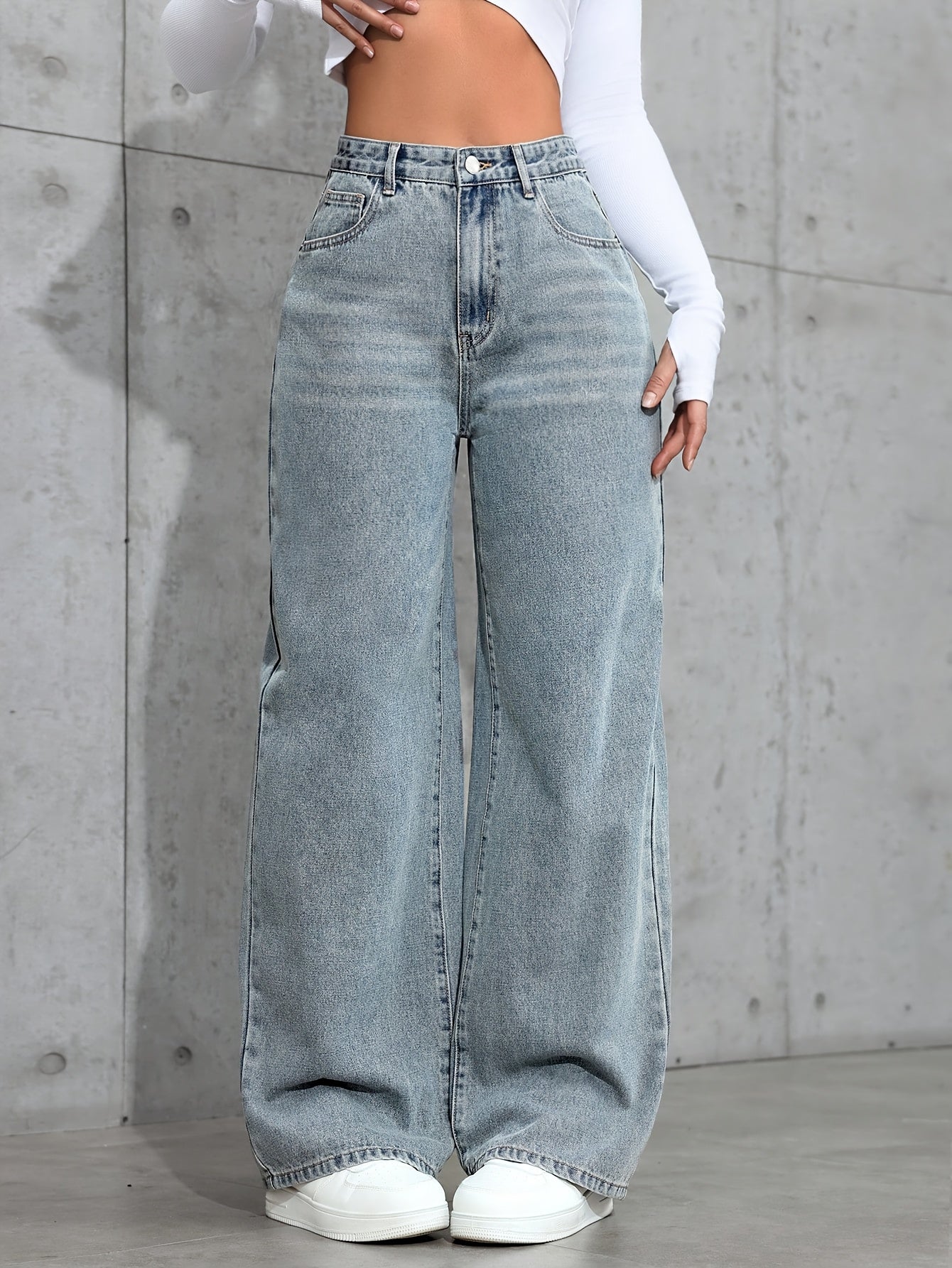 Jeans Femme Taille Haute Jambe Large Non Transparent Lavable Toute Saison Décontracté et Formel Polyvalent Durable