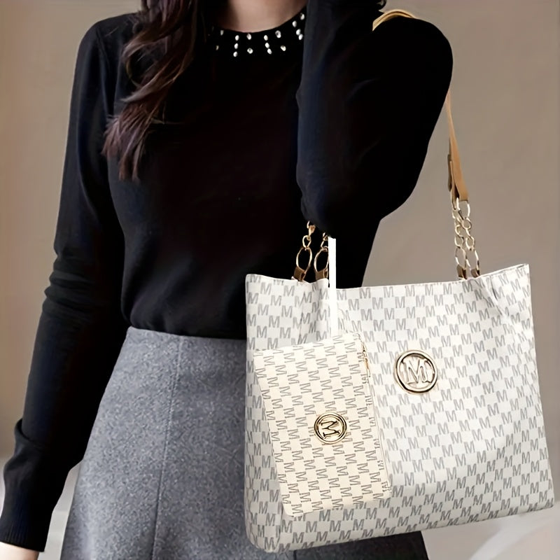 Lot de 2 Sacs à Épaule Femme Vintage – Grande Capacité, Tote avec Anse Fixe, Cuir Synthétique, Fermeture Éclair, Doublure Polyester, Léger, Imprimé Aléatoire, Idéal Quotidien, Transport de Téléphone et Déplacements