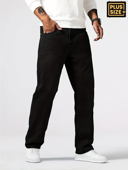 Pantalons Homme Grande Taille – Faux Denim Noir, Stretch, Jambe Droite, Casual & Tout Saison