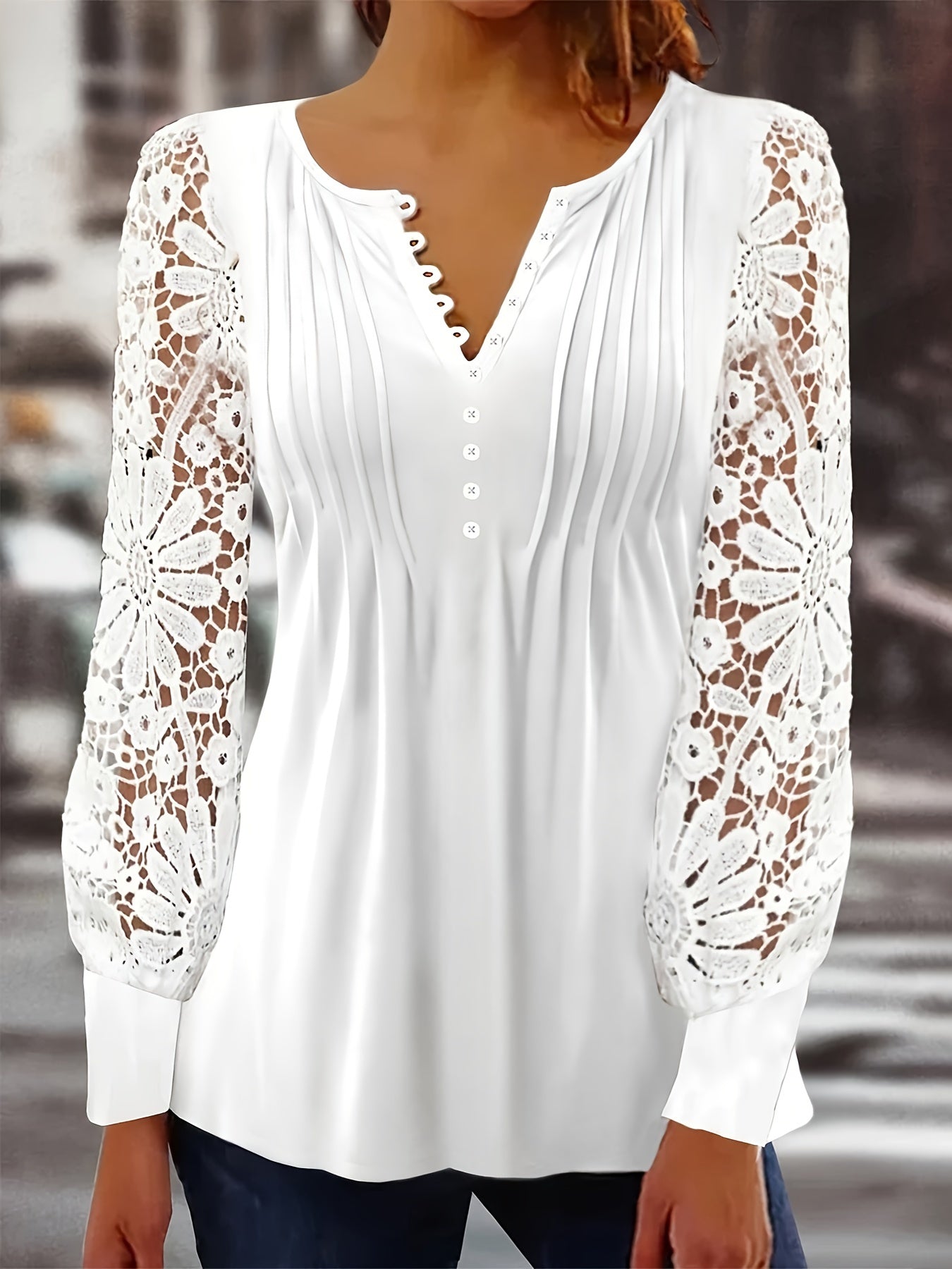 T-shirt grande taille pour femmes – Col en V, manches longues, avec boutons