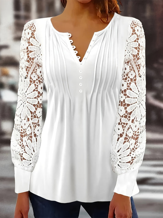 T-shirt grande taille pour femmes – Col en V, manches longues, avec boutons