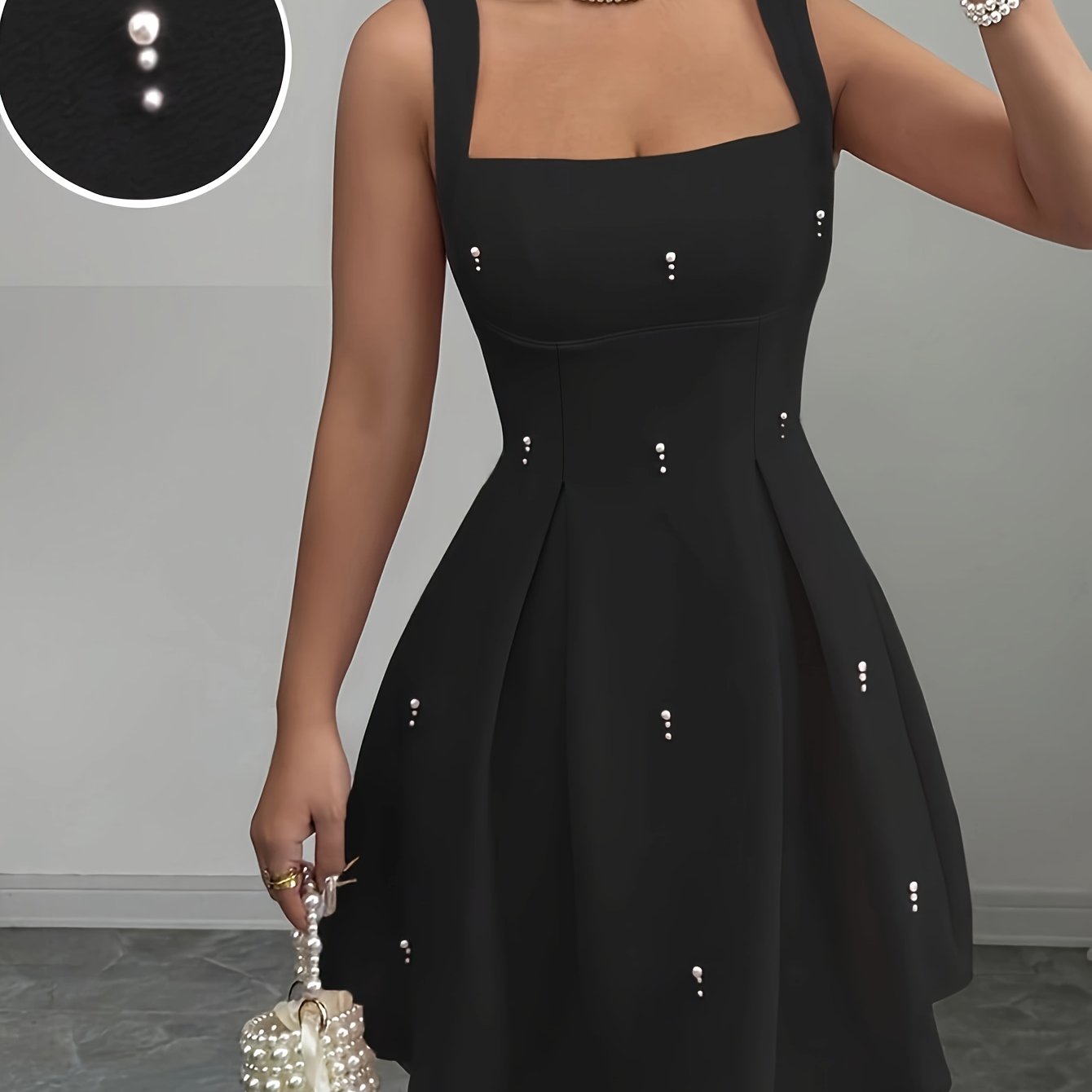 obe femme rose pastel sans manches – Col carré, jupe A-line évasée, chic