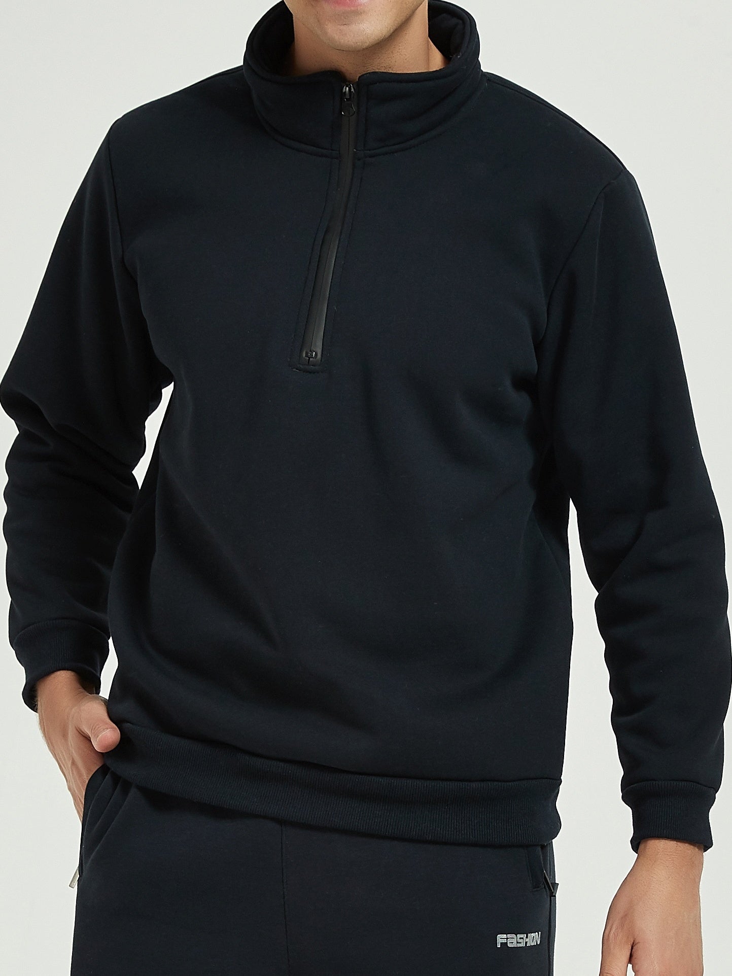 Sweat-shirt homme à col montant avec zip – coupe large et décontractée, tendance automne/hiver, doublure polaire, épais et chaud, grande taille, vêtement d’extérieur, tenue casual, streetwear, sweat-shirt tendance