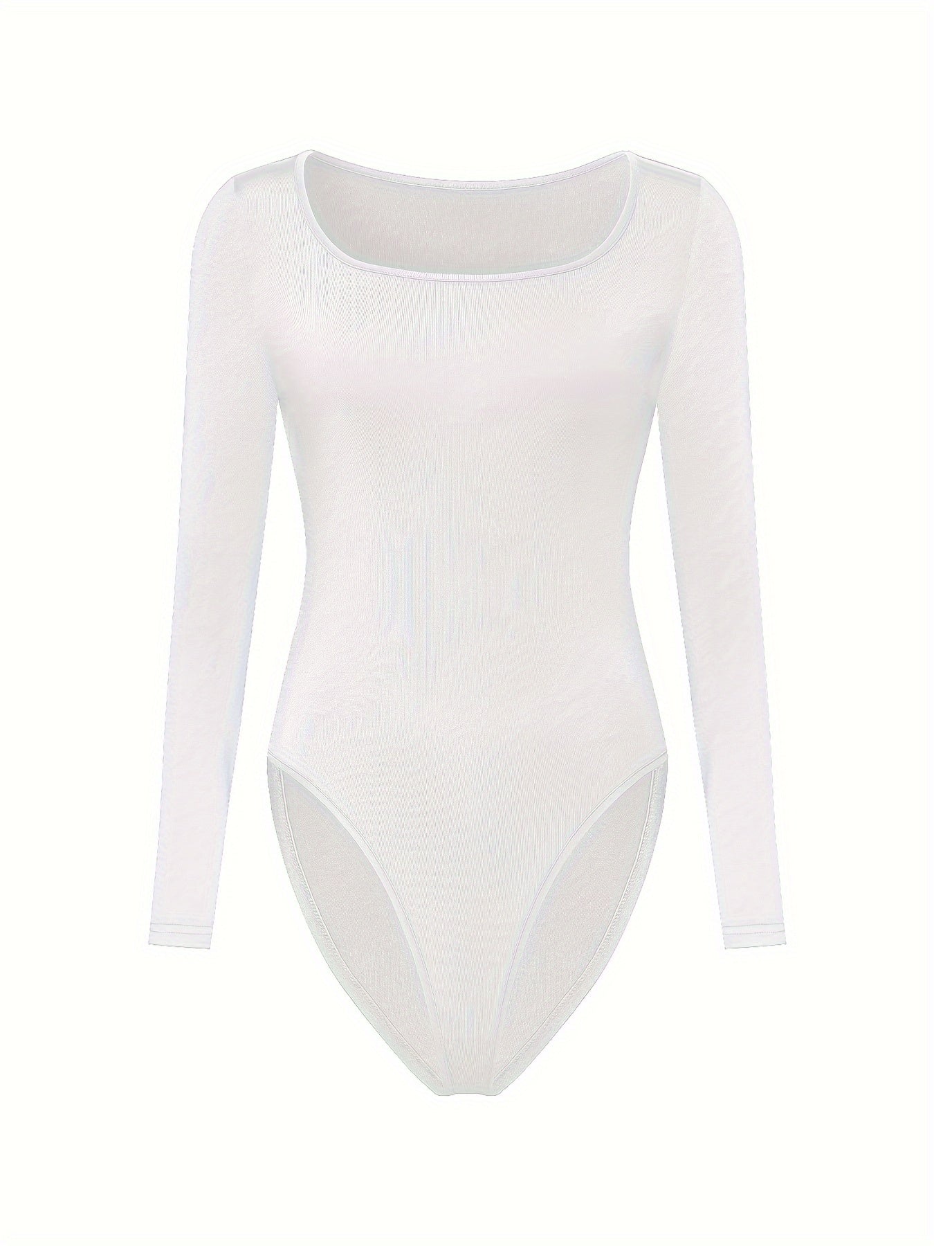 Body femme à manches longues, col carré, en polyester extensible et spandex, couleur unie, style combishort de yoga avec culotte intégrée