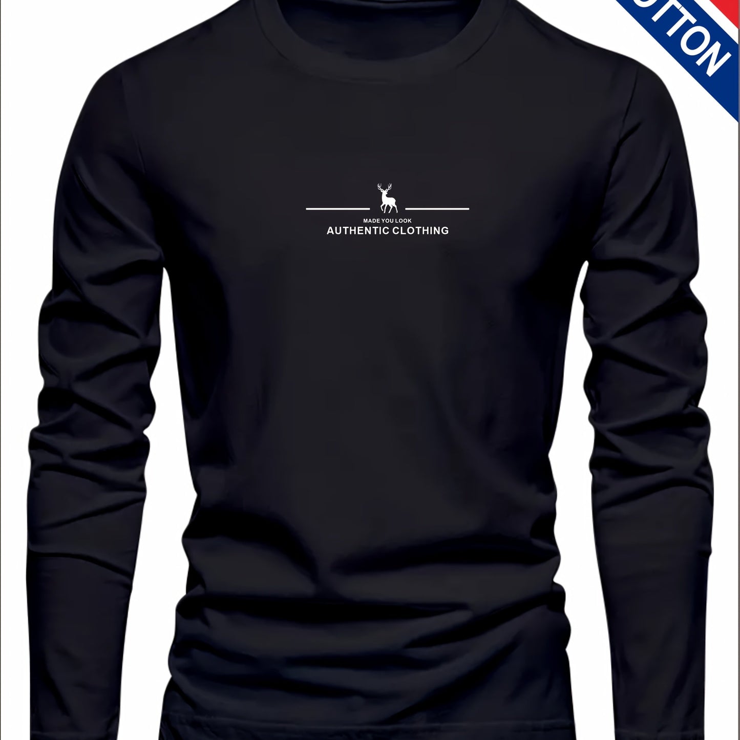 Men's 100% Cotton Long Sleeve T-Shirt - Soft Breathable Casual Round Neck Shirt Suitable for Fall/Winter, Machine Washable Layering Essential for & Social Events - Fabric