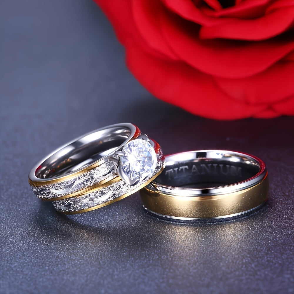 3pcs Couple Ring Set (2pcs/Set for Women + 1pc for Men) Stylish -Plated Stainless Steel Rings for Women And Stainless Steel Ring for Men, Perfect Gift for Christmas, Valentine'S Day, And Wedding Anniversaries.