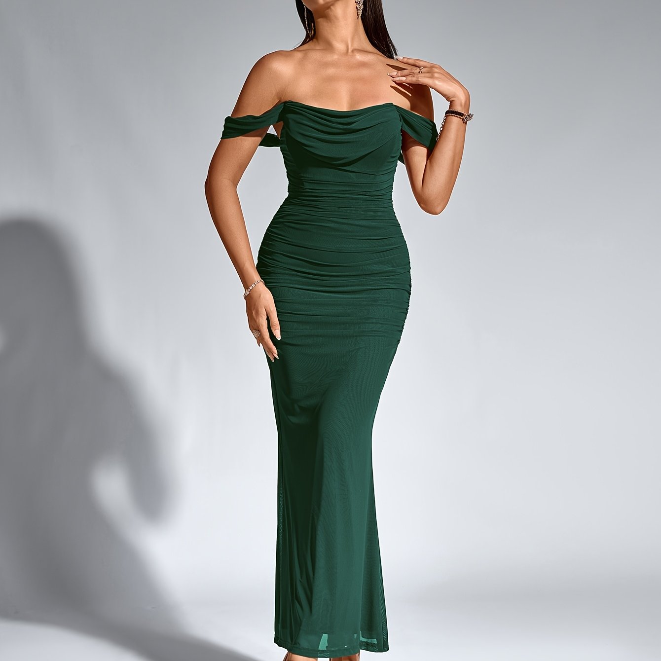 Robe Sirène Élégante Femme — Style Off-Shoulder, Robe Longue Formelle pour Soirées et Mariages, Coupe Bodycon Extensible, Tissu Non Transparent et Haute Élasticité, Tenue Formelle pour Occasions Spéciales