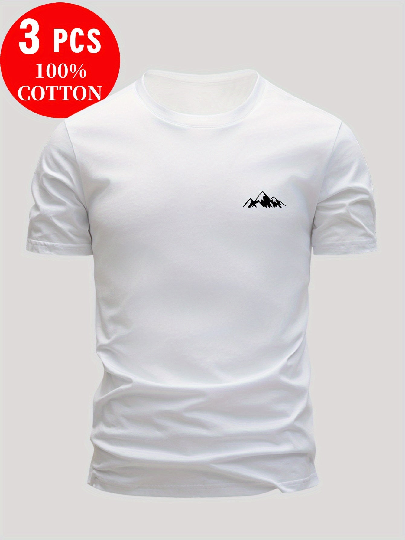 3pcs 's 100% Cotton T-Shirts Slim Fit Short Sleeve Crew Neck - White/Black/Navy Blue with Logo Print ( Grey Logo) - Soft Summer Casual Shirts, Breathable Casual Attire, Minimalist -Inspired Design for Layering & Outfits