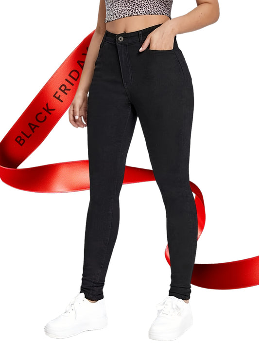 Jeans Femme Taille Haute Skinny Extensible Doublure Polaire Boutons Mi-Haute Hiver Décontracté et Stylé