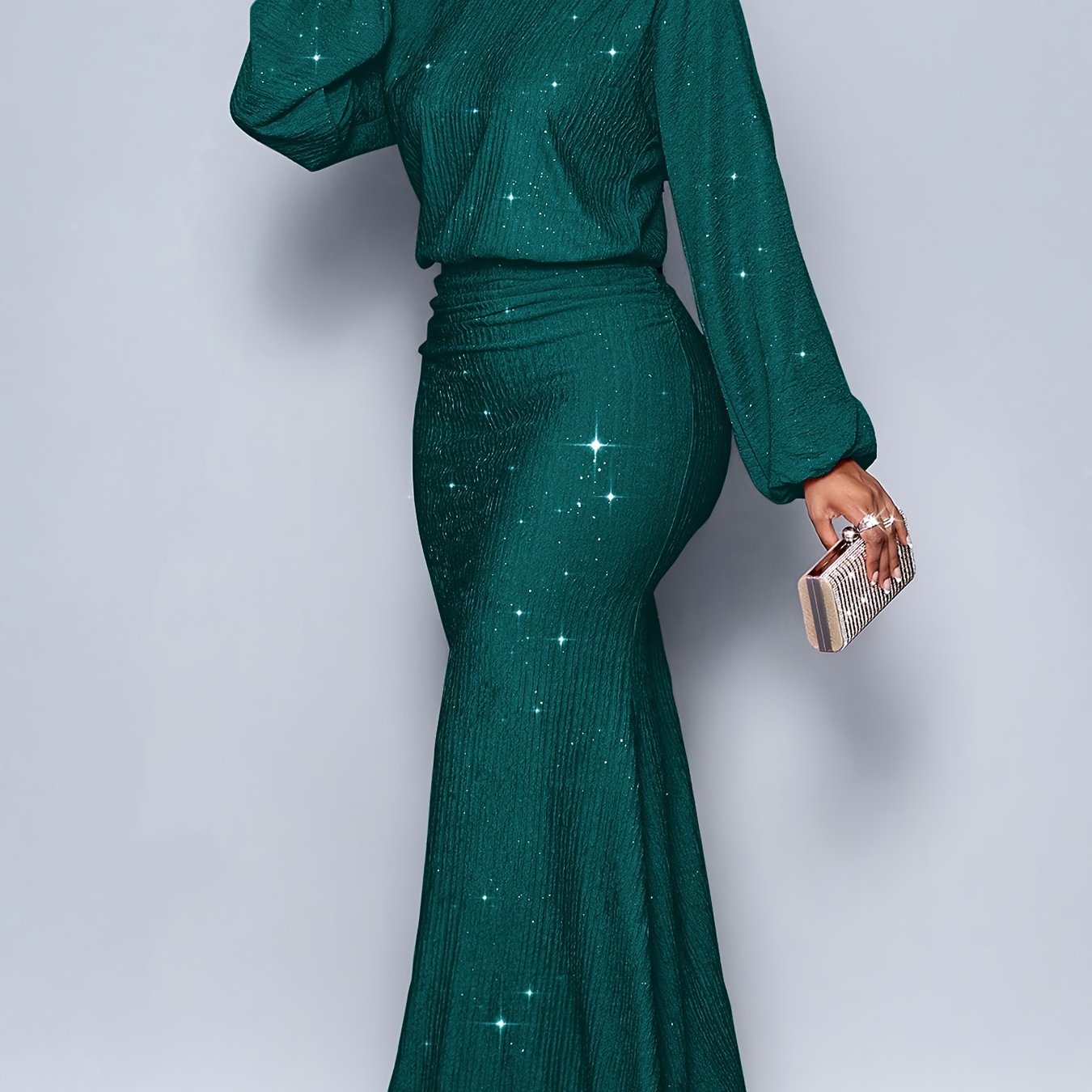 Elegant Long Bodycon Dress | Women'S Spring/Fall Casual Fashion, Crew Neck, Solid Color with Fine Glitter, Ideal for Christmas Parties and Romantic Dates