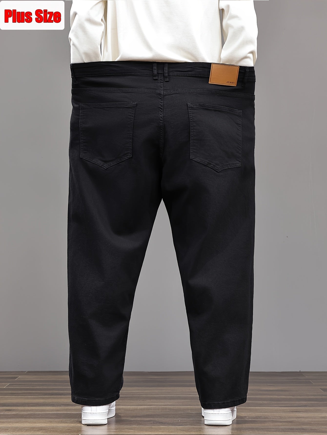 Pantalon faux denim grande taille pour homme (2XL–8XL) – coupe droite extensible, tissu opaque, couvrance ventre, confortable et polyvalent, adapté tenue formelle et décontractée