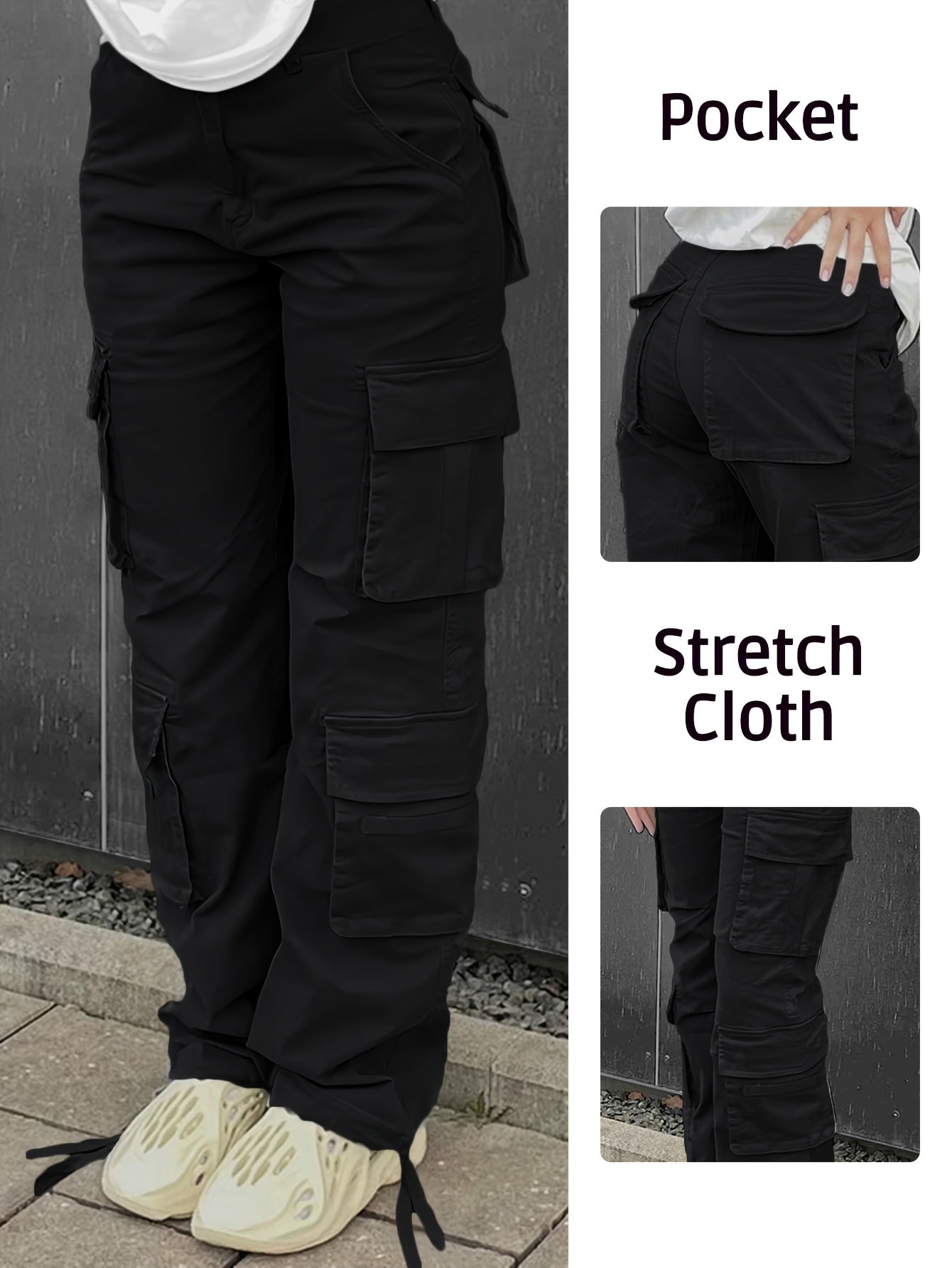 Pantalon cargo d'été pour femme avec poches à rabat et taille ajustable par cordon de serrage