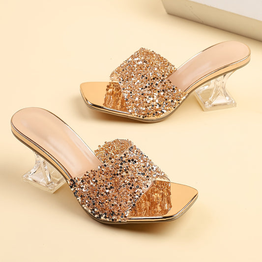 Sandales à Talons Hauts Transparentes pour Femme – Décorées de Strass en Forme de Pyramide, Parfaites pour Banquets Élégants, Mariages et Soirées – Stylées et Sexy