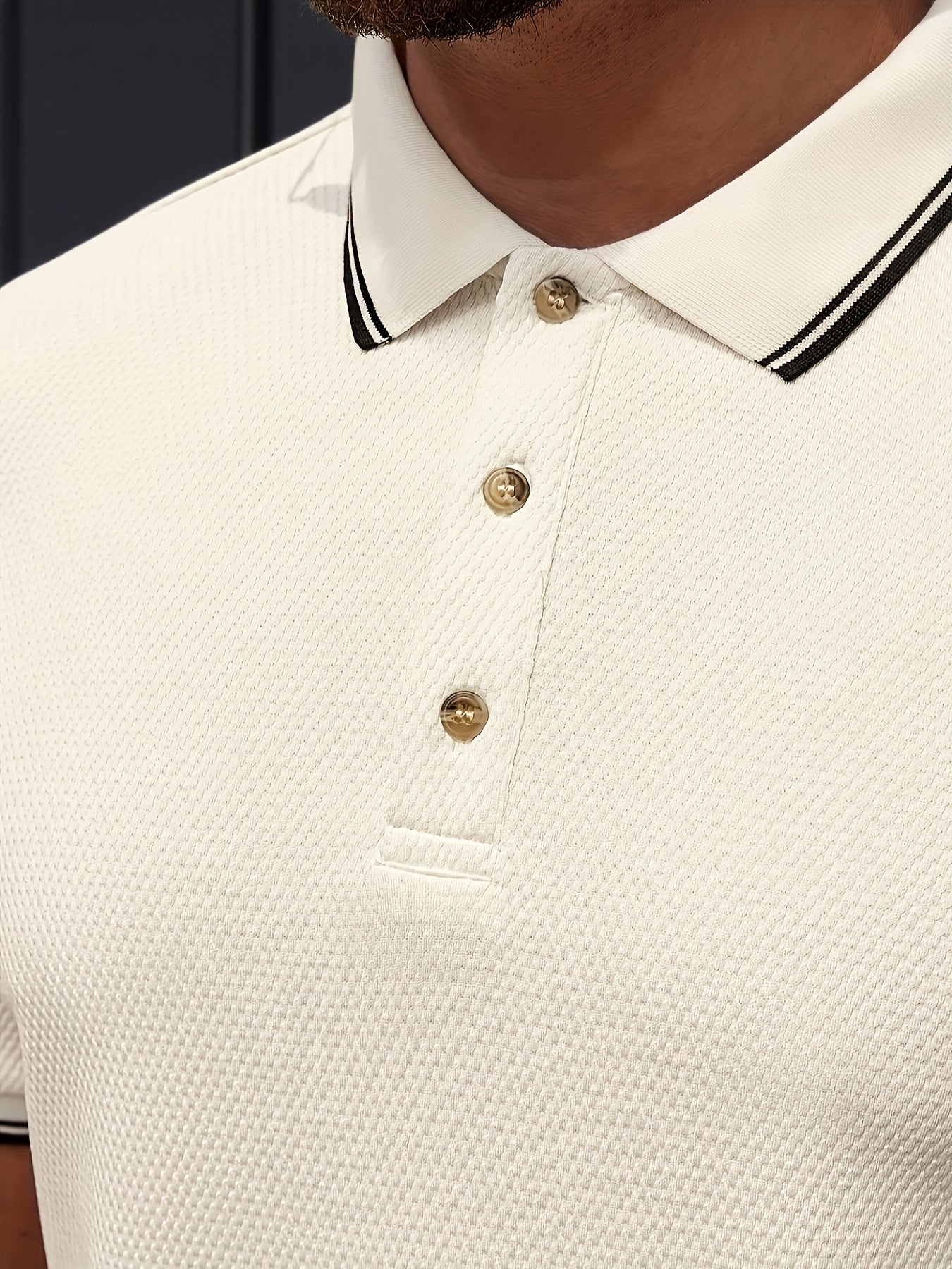 Larsen OBM Men's Summer Shirt - Breathable Pineapple Texture Fabric, Solid Color Collar with Contrast Trim, Regular Fit for Casual & Business Outdoor Wear, Machine Washable