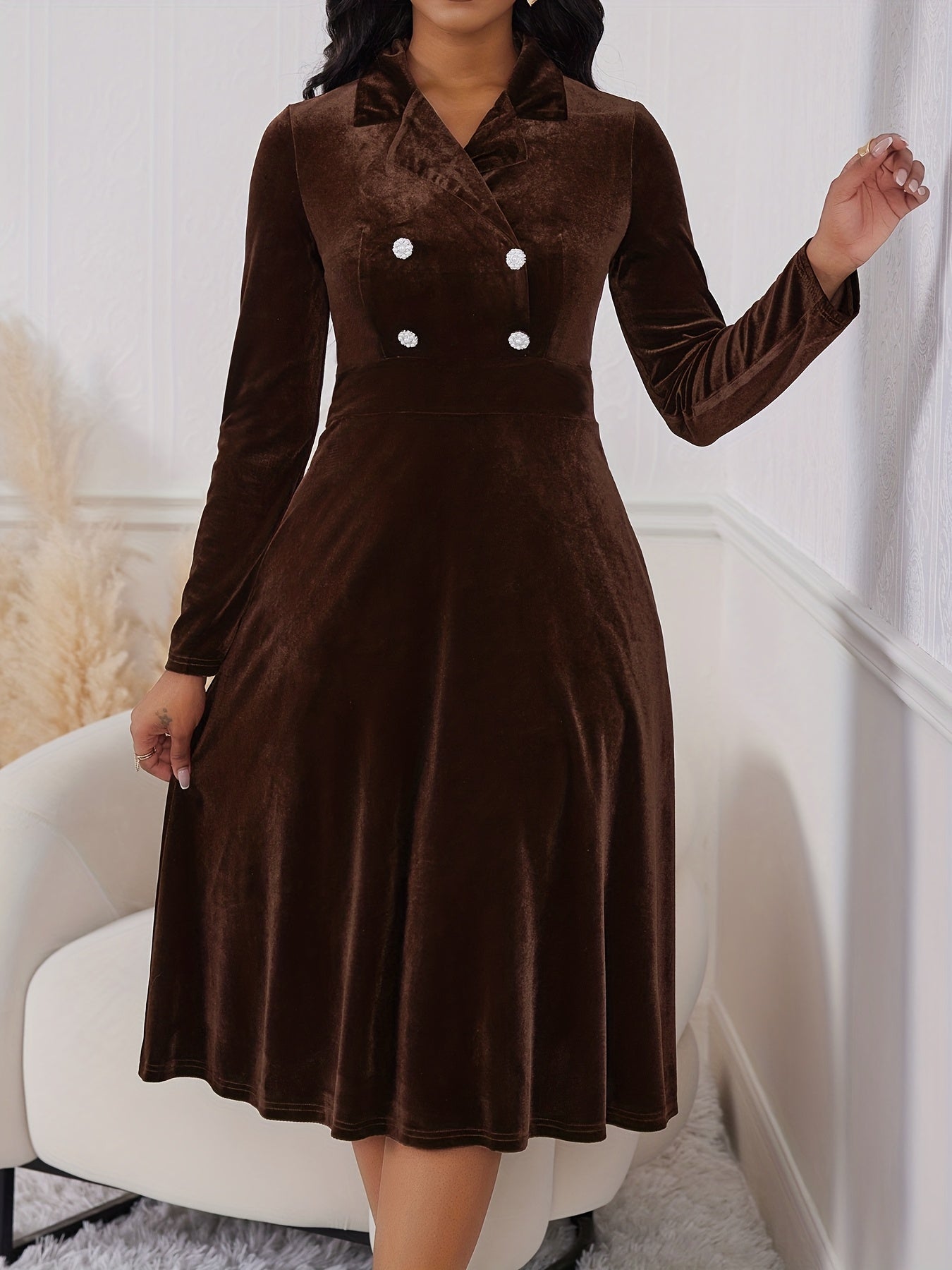 Ensemble Robe Femme Élégant Velours Bourgogne – Coupe Slim A-Line, Col et Boutonnage à l’Avant, Manches Longues, Pantalon Mi-Long, Idéal pour Mariages, Affaires et Événements Formels, Lavable en Machine (Pas de Nettoyage à Sec)
