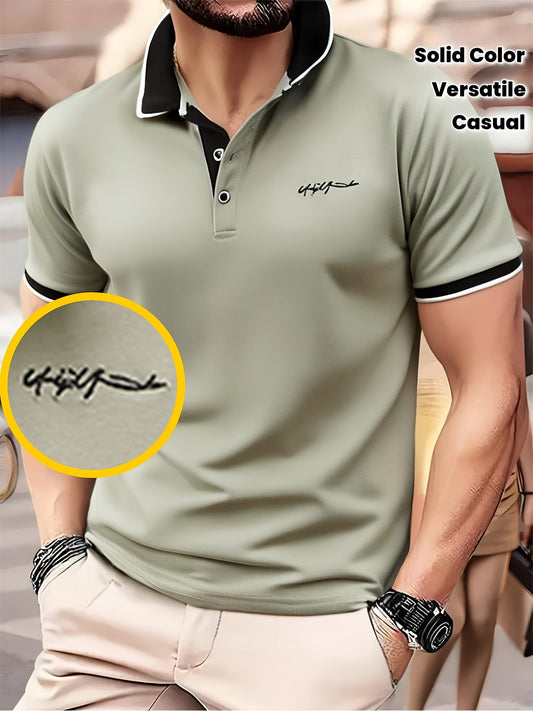 Men's Short Sleeve Shirt High-End Embroidered Summer Solid Color Top Casual Half-Sleeve Versatile Men's Clothing