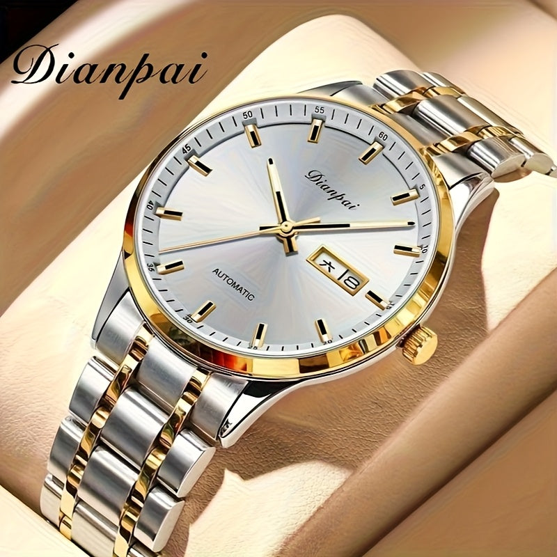 Montre classique luxueuse pour homme avec éclairage nocturne et calendrier, bracelet en acier inoxydable, cadeau parfait pour homme, montre mécanique automatique homme Dianpai, sans batterie