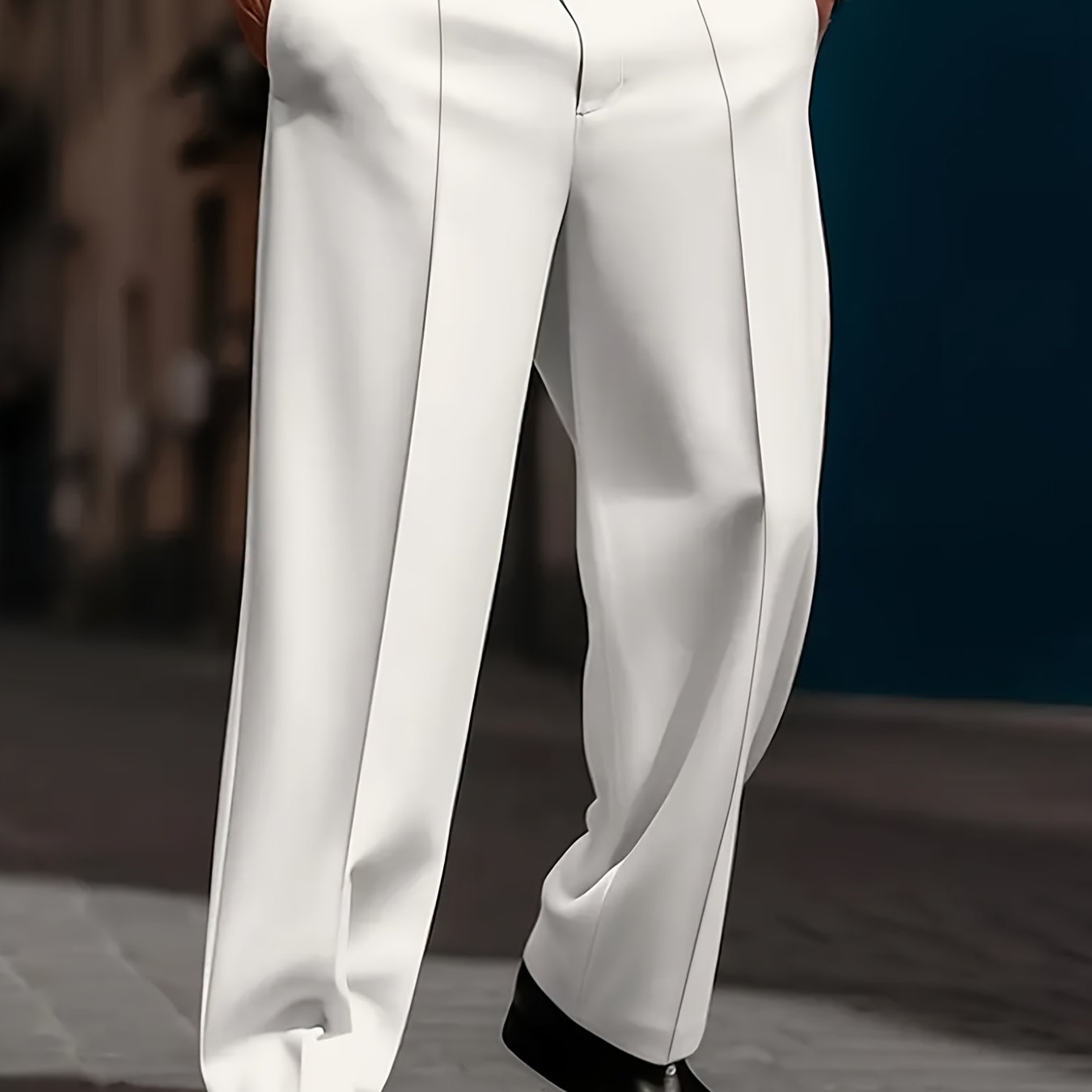 Pantalons Homme Lourds – Jambe Droite, Formels & Business, Blanc, Anti-Rides, Tout Saison