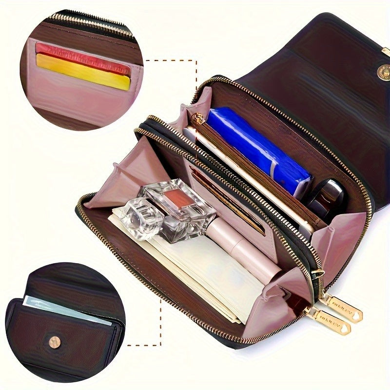 Sac à main pour femmes – Porte-monnaie, porte-cartes et téléphone, 9 couleurs au choix, couleur unie, protection RFID, bandoulière réglable