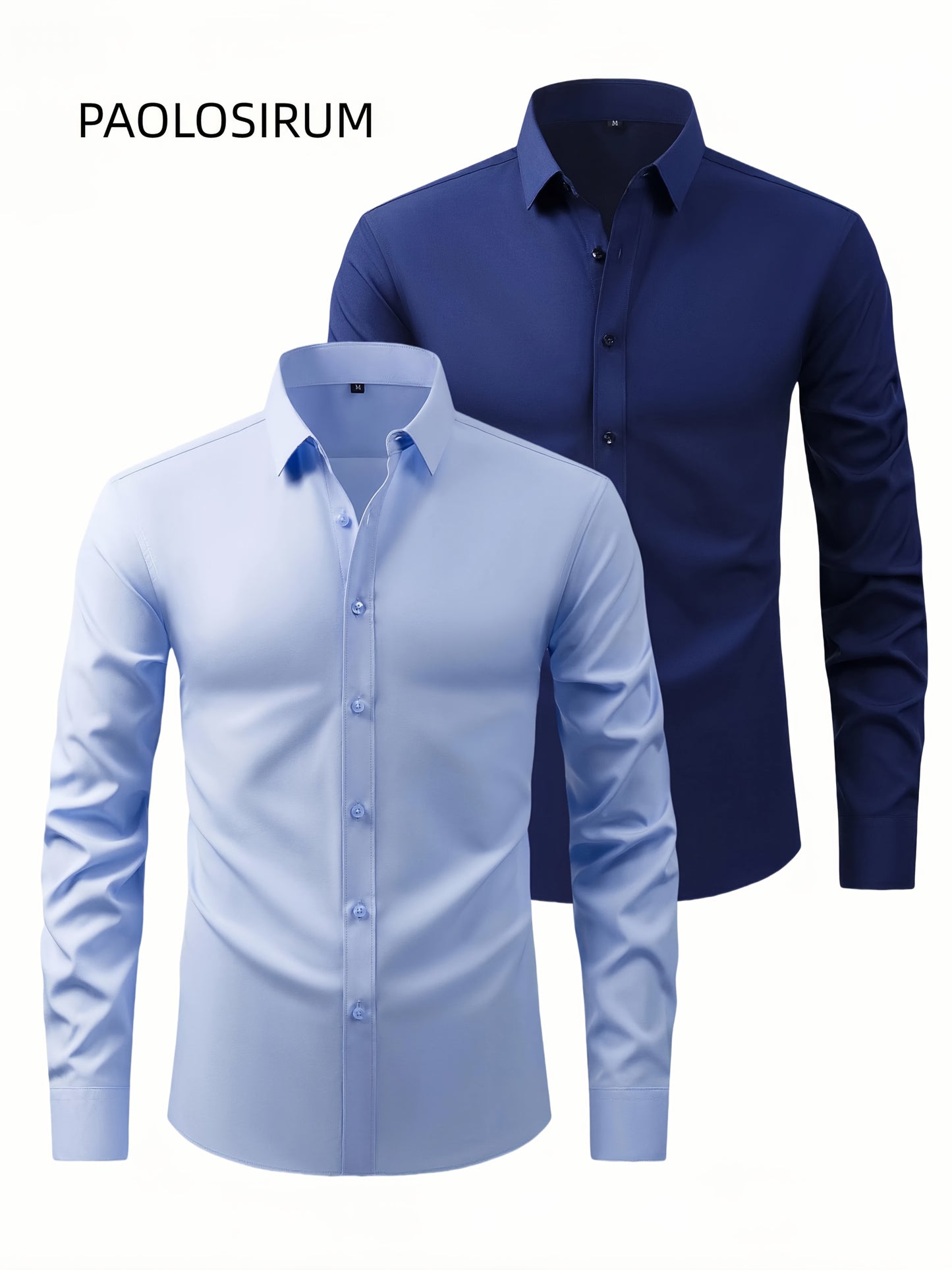 Two-Piece Set of Men'S Solid Color Elastic Shirts Ice Sliky Fiber Fabric Cool Shirts Breathable And Comfortable Business Casual Two-In-One Collar European And American Tops Men'S Clothing Multi-Color Optional Convenient Washi