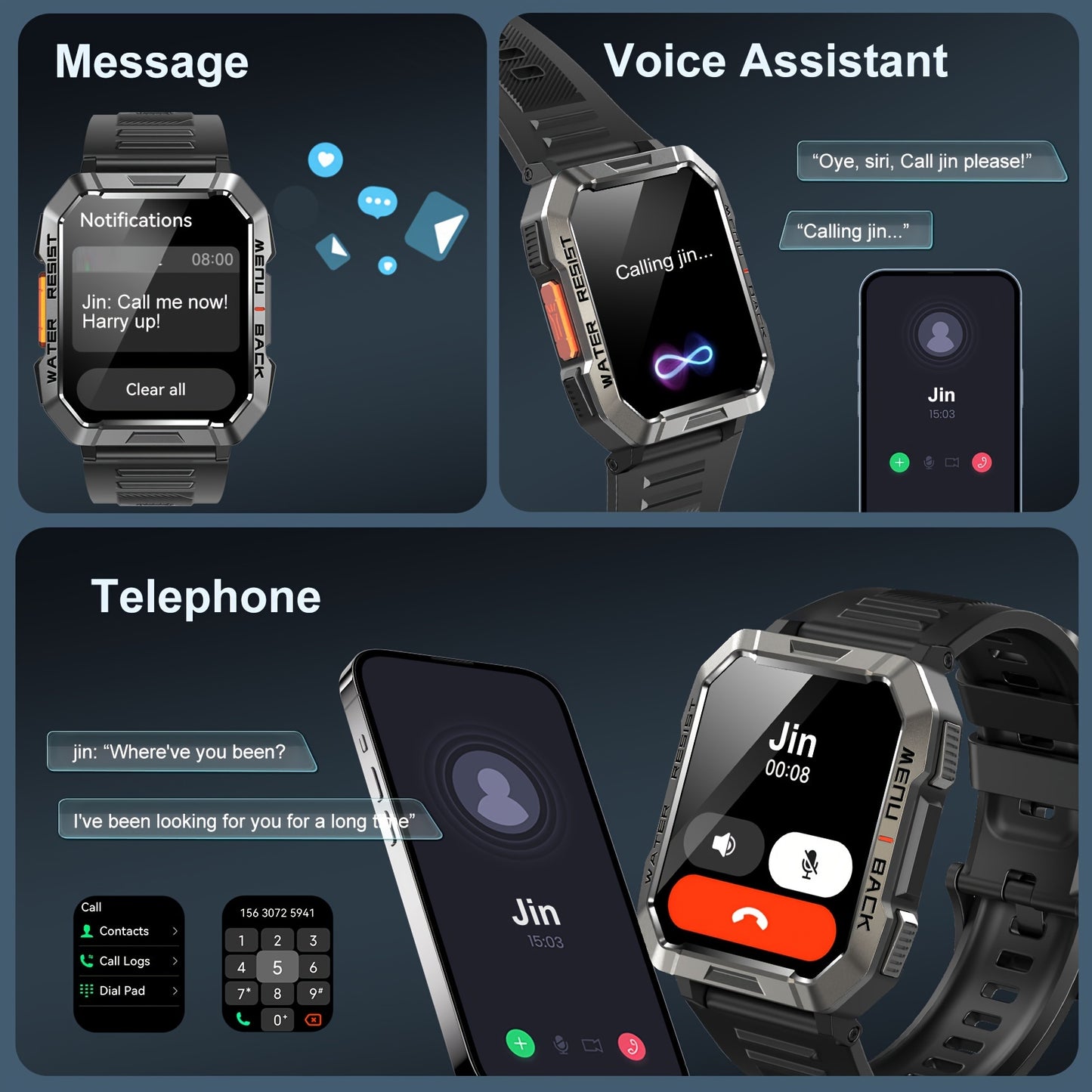 Montre Connectée Homme 900 mAh – Écran HD 2,01", Lampe Torche LED, Podomètre, Calories, Suivi Sport & Distance, Boussole, Recherche de Téléphone – Smartwatch Outdoor Idéale pour Sport & Aventure, Cadeau Anniversaire/Noël