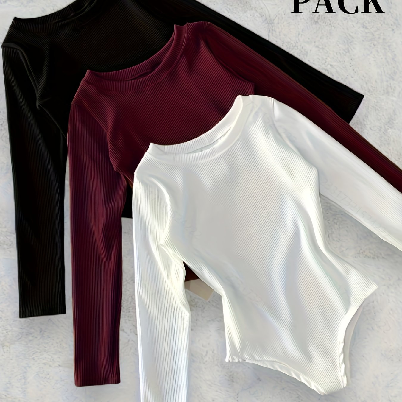 Lot de 3 Hauts Femme Ajustés à Manches Longues - Col Rond Élégant, Couleur Unie, Essentiels Polyvalents pour Toutes Saisons, Bureau, Soirée ou Tenue Décontractée