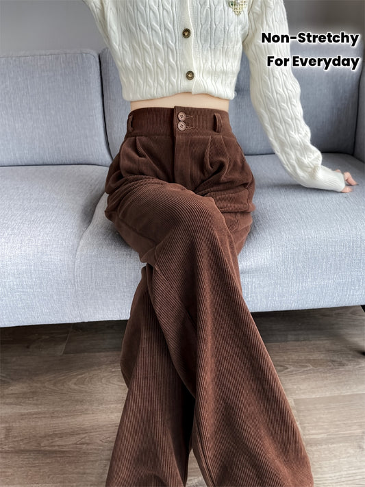 Pantalon Femme Jambe Large – Élégant, Taille Haute, Tissu Non Extensible, Bureau et Décontracté, Automne/Hiver