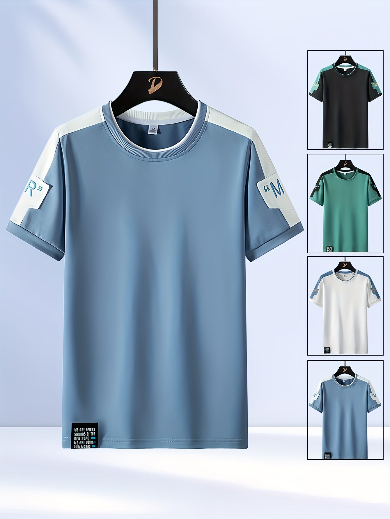 Men's Fashion T-Shirt, Summer Spliced Short-Sleeve Tee for Men, Casual Sporty Round Neck Top with Elastic Breathable Fabric - Versatile Streetwear Gift