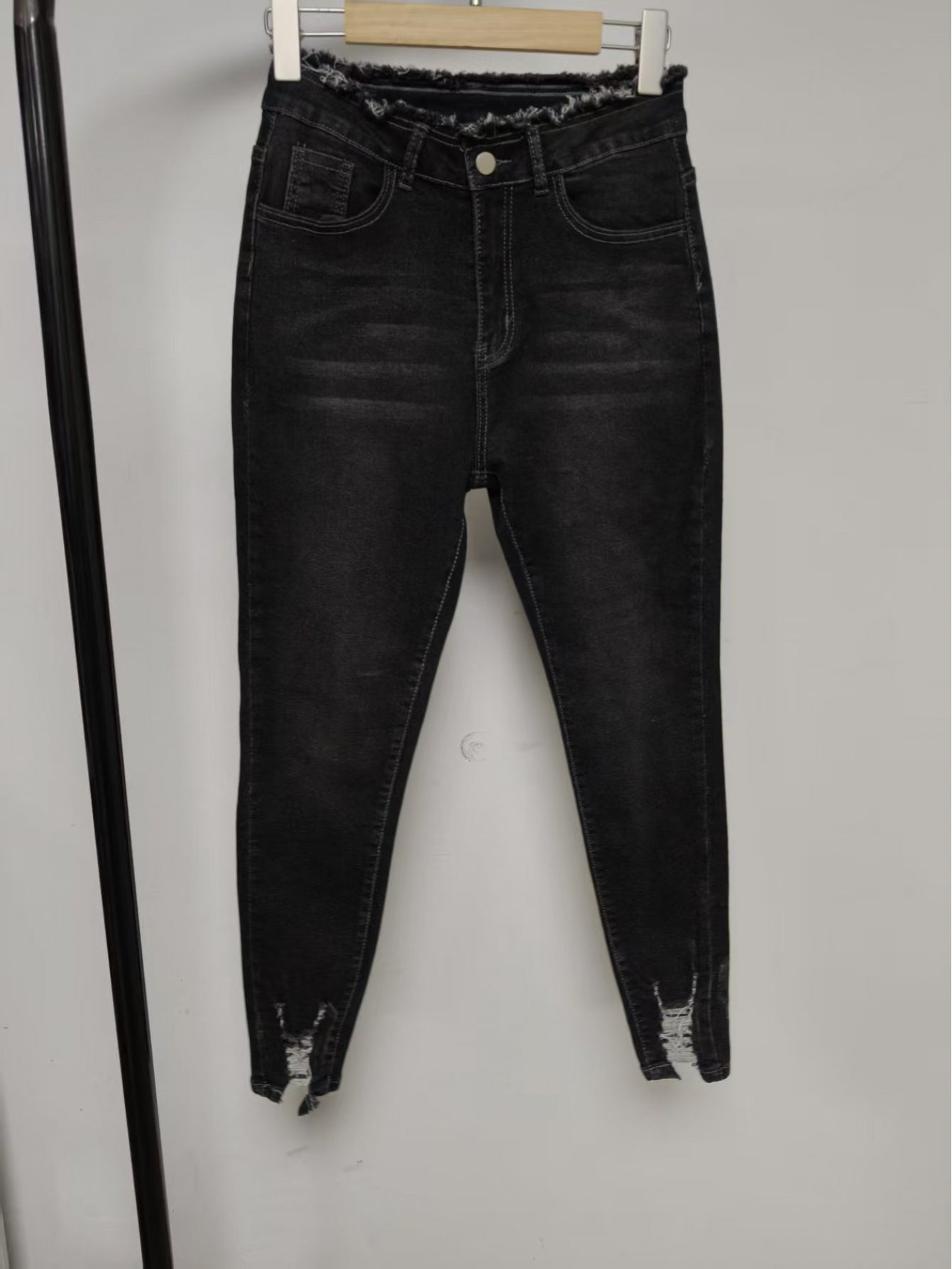 Jean skinny en faux denim pour femme - Jean extensible opaque avec fermeture éclair intégrée, coupe skinny taille mi-haute