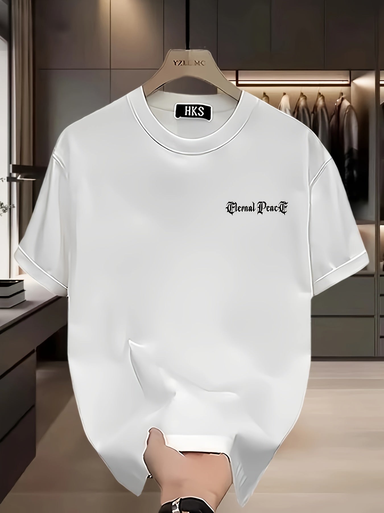 Men's Heavyweight 100% Cotton Graphic T-Shirt - Gothic "Eternal Peace" & "Beauty of Roses" Print, Black Regular Fit Short Sleeve Summer Casual Top, Plus Size Breathable Tee for Casual Attire, Floral Wolf Design, Soft Texture