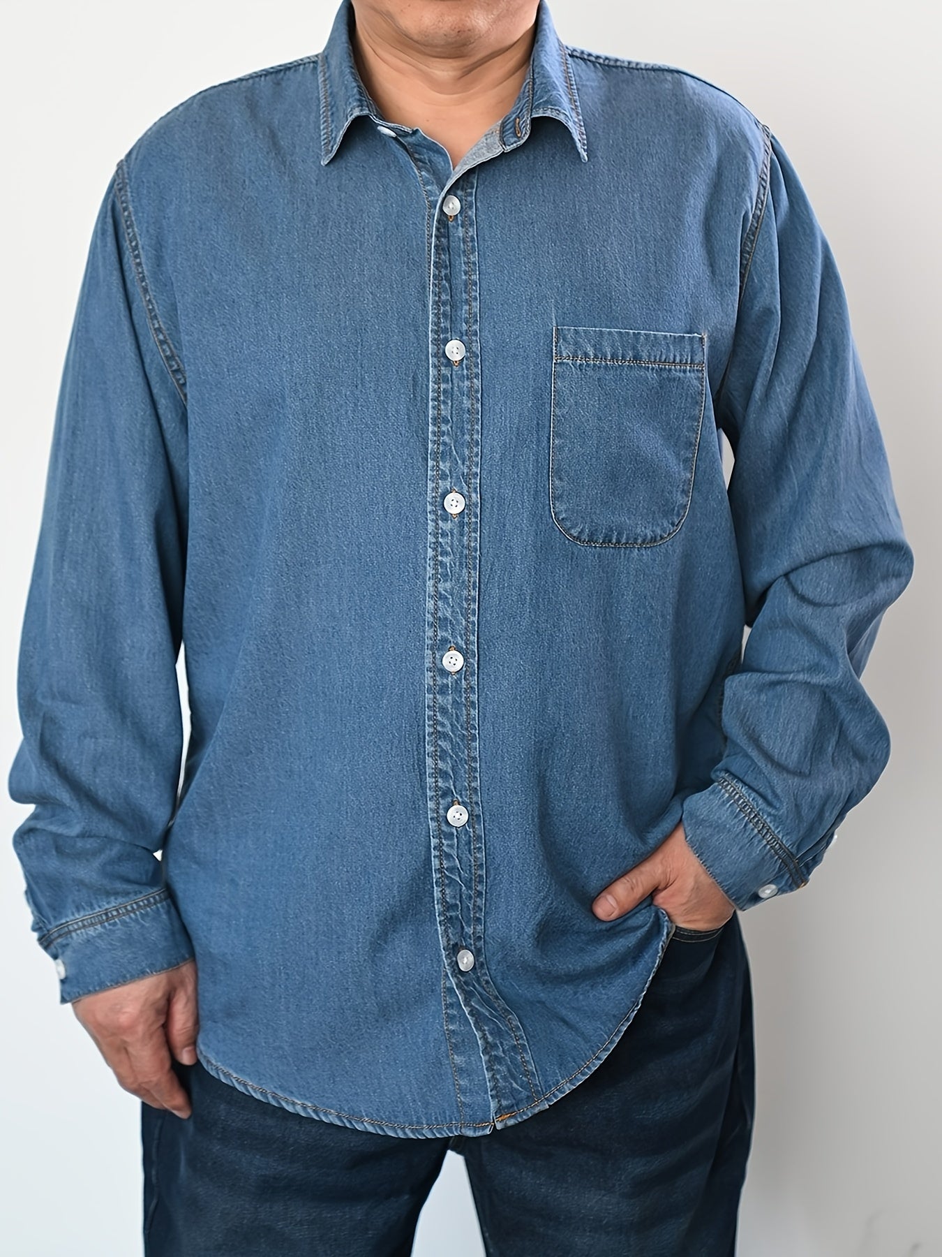 Plus Size Casual Denim Tencel Shirt