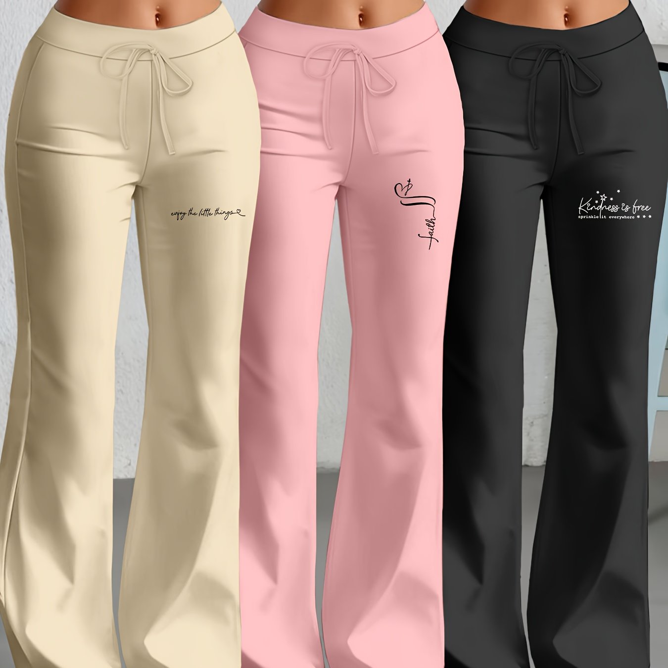 Lot de 3 Pantalons Femme Européens et Américains – Jambe Droite Évasée avec Texte Anglais Classique