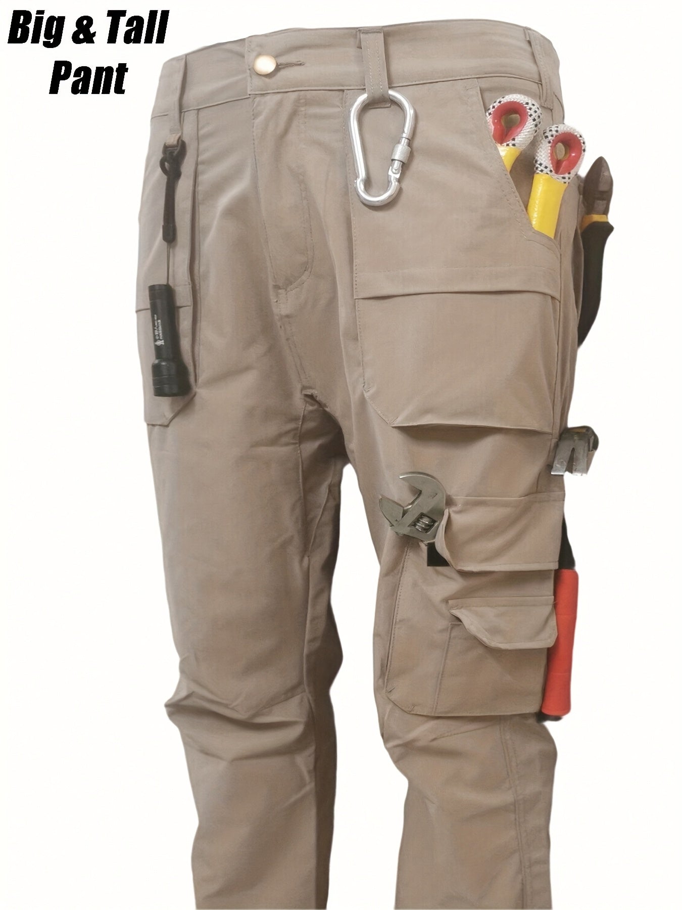 Pantalon cargo robuste grande taille pour homme – multi-poches avec système MOLLE, passants de ceinture et poches zippées, coupe droite, idéal outdoor, randonnée, chasse et camping