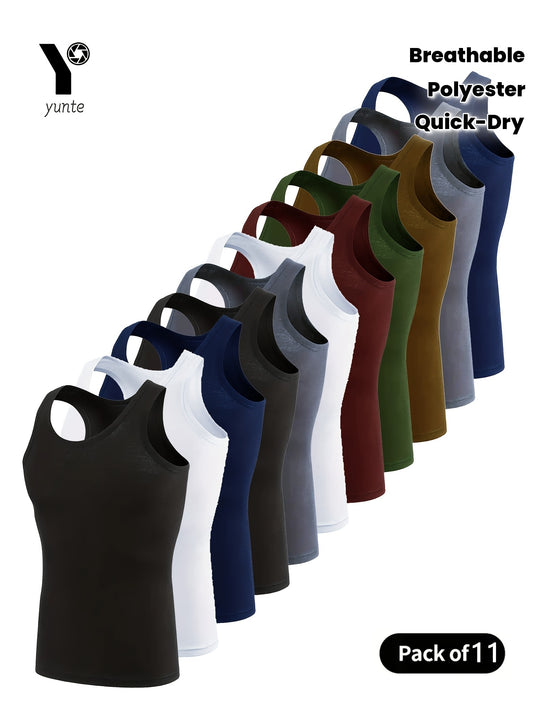 Lot de 11 débardeurs homme – polyester, respirants, séchage rapide, gym, running et casual, couleurs variées