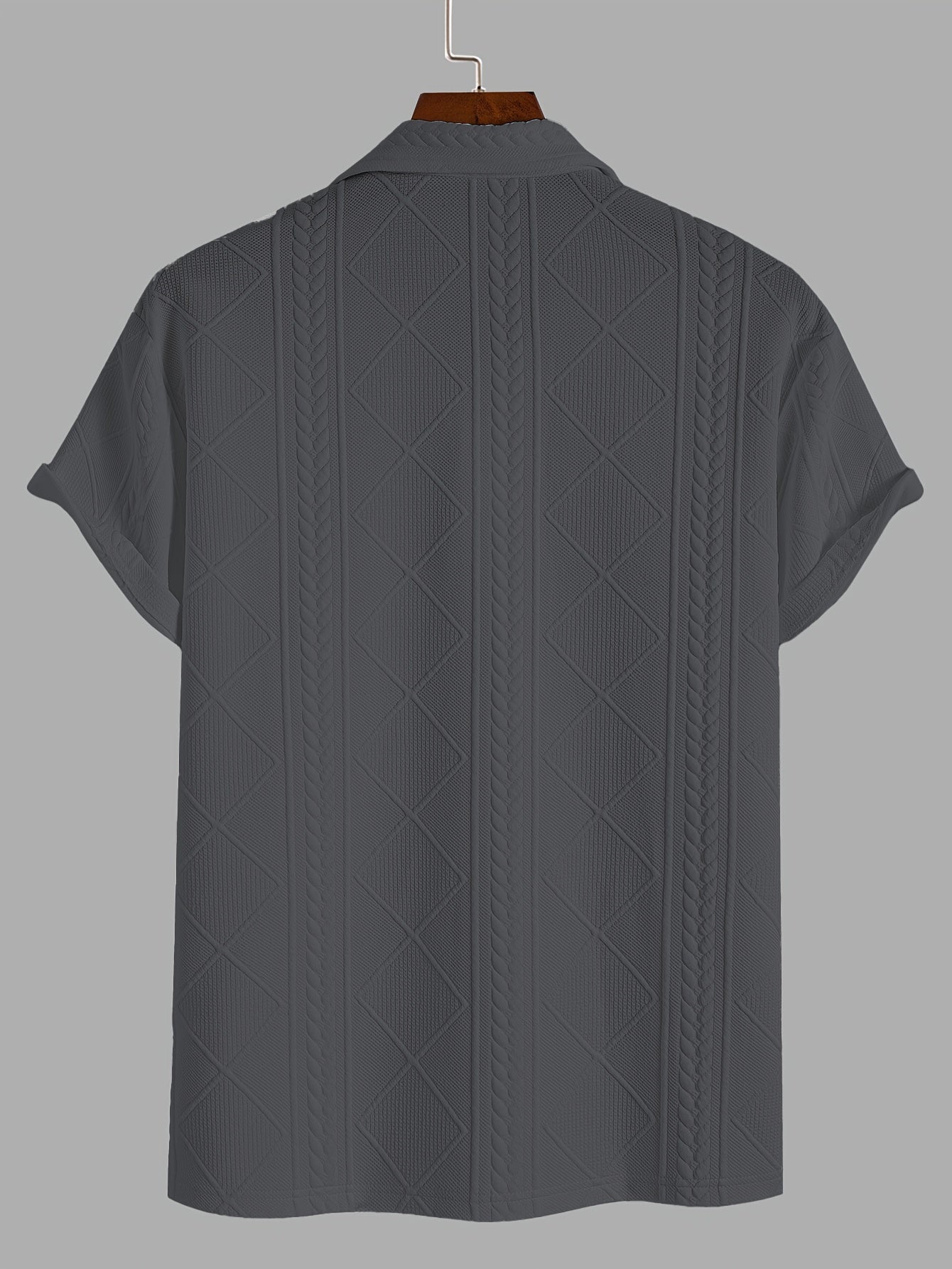 Men'S Stylish Knitted Polo Shirt with Wheat Ear Geometric Patterns, Made from Skin-Friendly Material, Featuring a 4/1 Button Half-Placket, Perfect for Casual Wear, Simple And Versatile for Commuting, Trendy And Fashionable