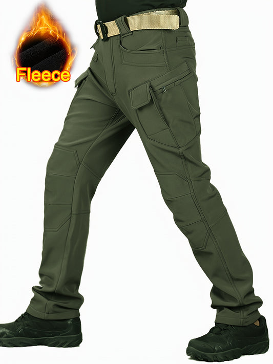 Pantalon cargo tactique en polaire pour homme – multi-poches, couleur unie, coupe-vent, tissu micro-extensible 295 g, idéal activités outdoor, randonnée et usage quotidien (sans ceinture)