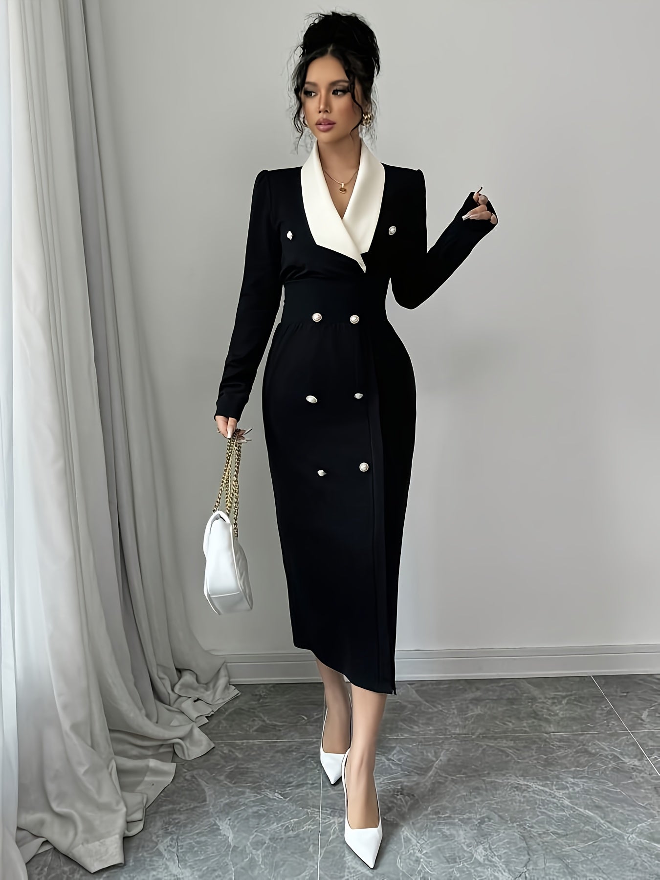 Women's Autumn and Winter Slim Fit Color Block Simple Casual Elegant Daily Dress m186