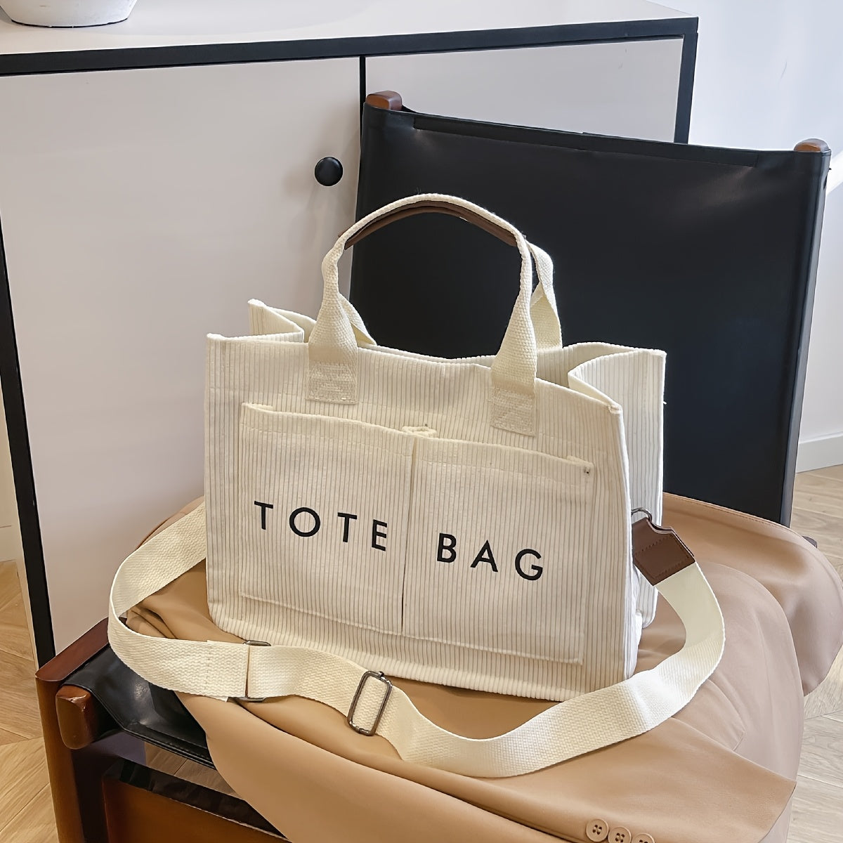 Sac Cabas Femme Multi-Poches – Fermeture et Bandoulière, Matériel Doré, Poignée Solide, Plusieurs Couleurs (Rose, Kaki, Marine, Bordeaux, Blanc, Noir, Marron), Tissu Durable