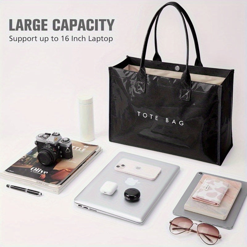 Sac Cabas Femme en PVC – Grande Capacité, Léger et Durable, Fermeture Magnétique, Idéal Travail, Shopping ou Voyage