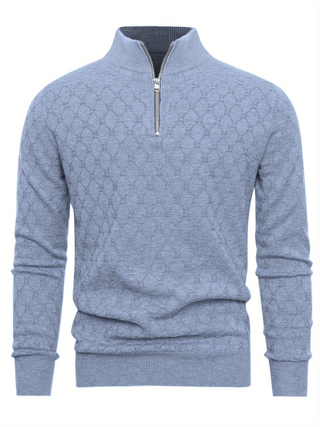 Men's Slim-Fit Half-Zip Sweater with Stand Collar - Soft Stretch Blending (Suitable for) - Half-Zip Front & Geometric Pattern - Business Casual Winter Wear - Fall Winter Wardrobe Essential - Hand Washable Long Sleeve Blazer f