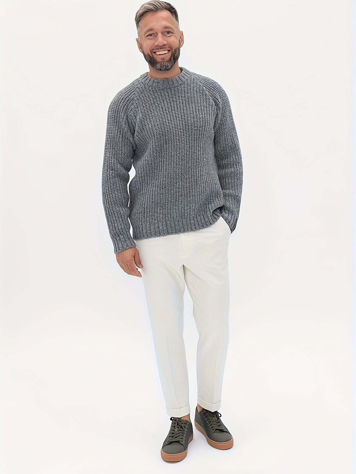 Men'S Premium Knit Sweater - Warm, Non-Pilling, Crew Neck, Regular Fit for Fall/Winter - Ideal for Casual Wear