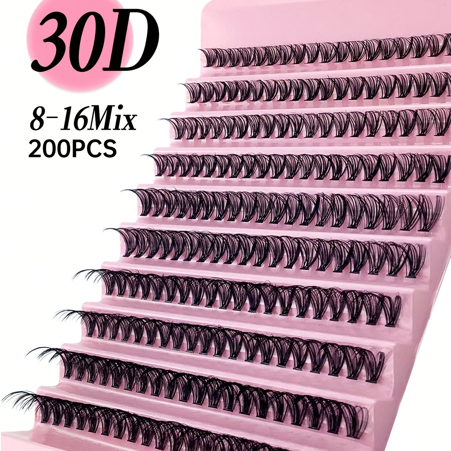 Kit d'extensions de cils 200 pièces | Comprend 120 cils naturels confort de 8 à 16 mm, épaisseur 0,07 mm, courbure C/D, longueur 10 à 18 mm, styles poupée et yeux, réutilisables pour débutantes