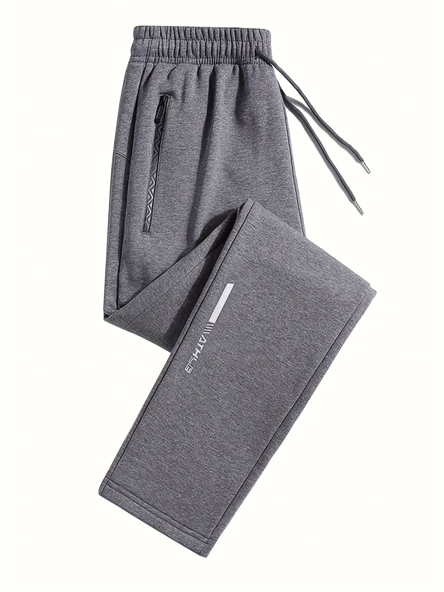 Lot de 3 Joggers Homme – Tissu Maille Douce, Taille à Cordon, Jambe Droite, Poches Zippées, Gris Chiné/Bleu Marine