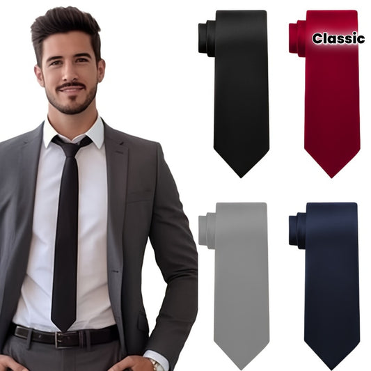 4pcs Cravates Homme Slim – Satin, 4,98cm, Sans Nœud, Noir/Bleu/Rouge/Gris, Formelles & Cadeau