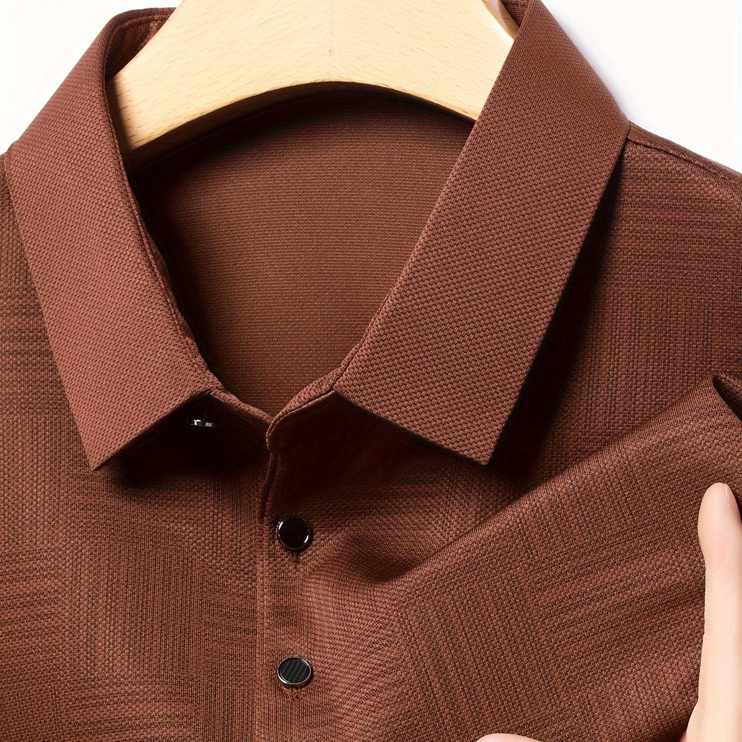 Men's Lightweight Button-Front Shirt - Solid & Striped Block Color Short/Long Sleeve Blouse, Casual Button- Collar Top for Spring/Fall, Versatile for Dress Codes (Hand Wash/Dry Clean) - Non- Regular Fit Style