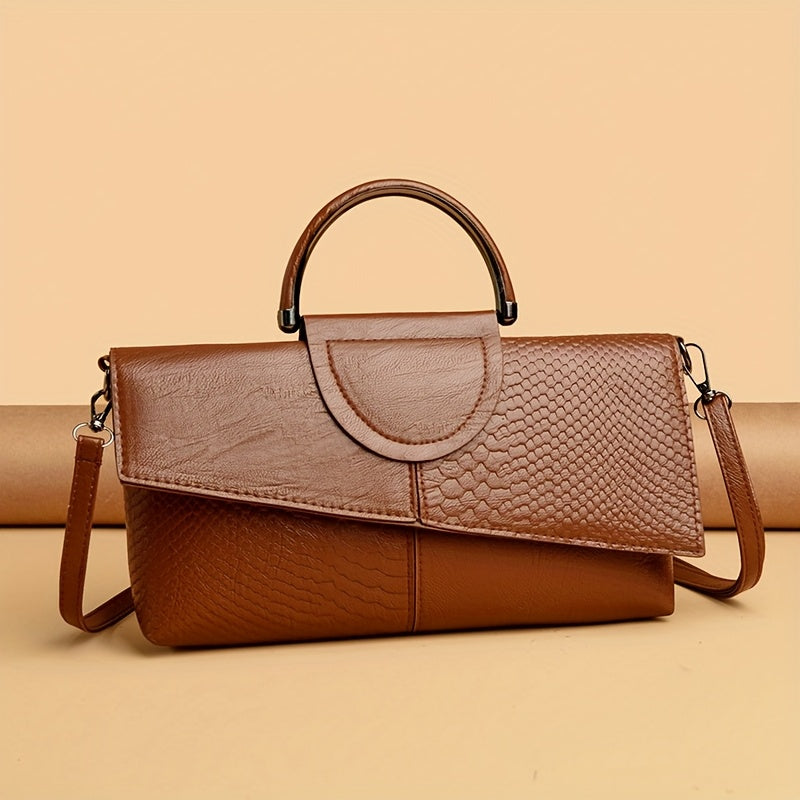 Sac à Main Élégant Femme – Texture Crocodile sur Toute la Surface, Fermeture Magnétique et Bandoulière Amovible, Quincaillerie Dorée, Doublure, Sac Polyvalent pour Travail, Shopping, Événements Formels et Usage Quotidien – Luxe Faux Croco