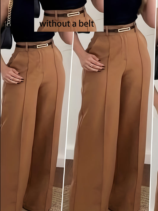 Pantalon Femme Élégant Taille Haute – Jambe Droite, Fermeture Zippée, Sans Ceinture, Couleurs Neutres (Marron/Beige/Noir/Gris), Bureau et Décontracté, Tous Saisons